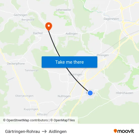 Gärtringen-Rohrau to Aidlingen map