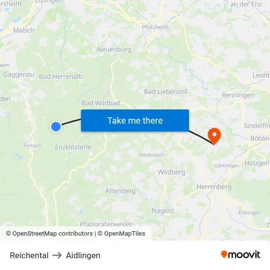 Reichental to Aidlingen map