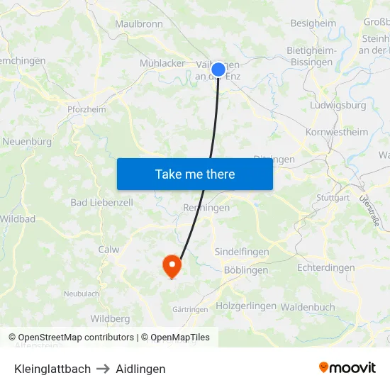 Kleinglattbach to Aidlingen map