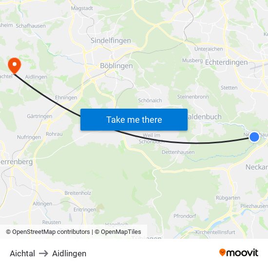 Aichtal to Aidlingen map