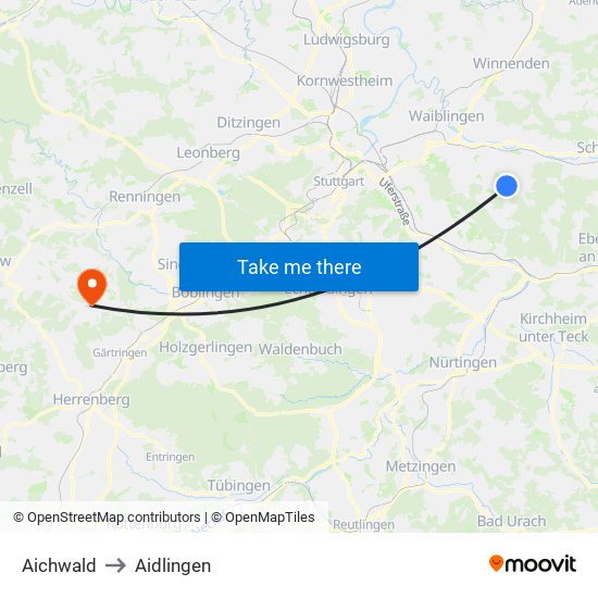 Aichwald to Aidlingen map