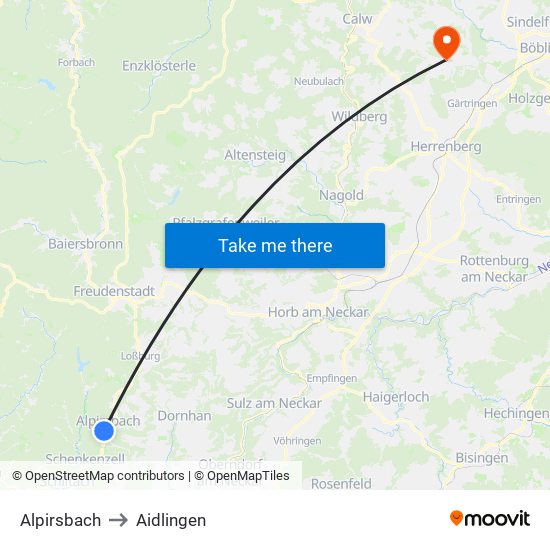 Alpirsbach to Aidlingen map
