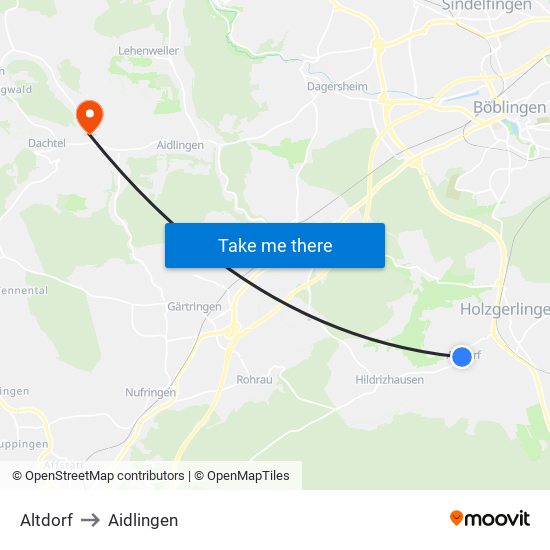 Altdorf to Aidlingen map