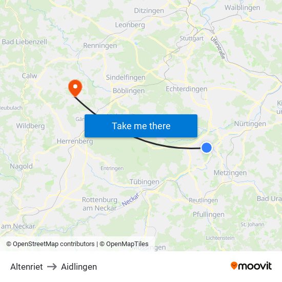Altenriet to Aidlingen map