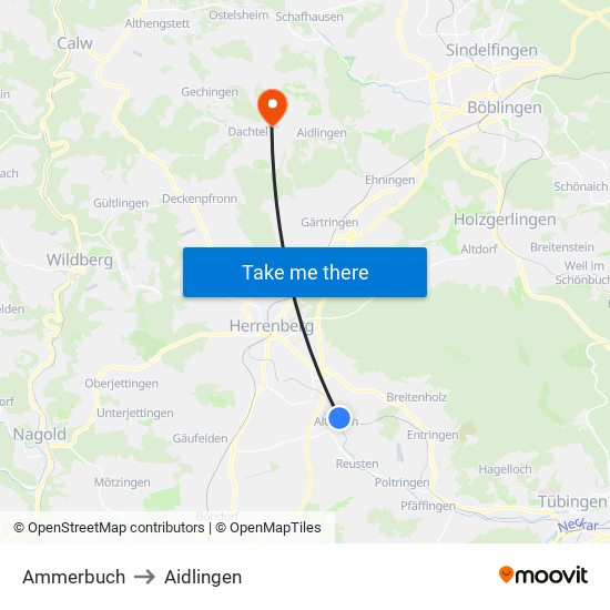Ammerbuch to Aidlingen map