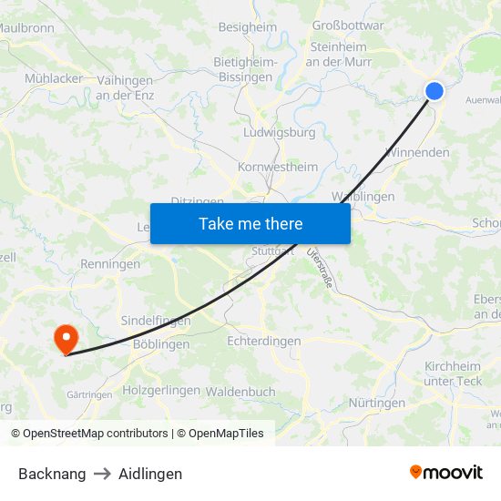 Backnang to Aidlingen map