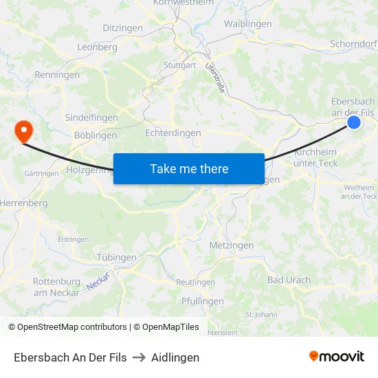 Ebersbach An Der Fils to Aidlingen map
