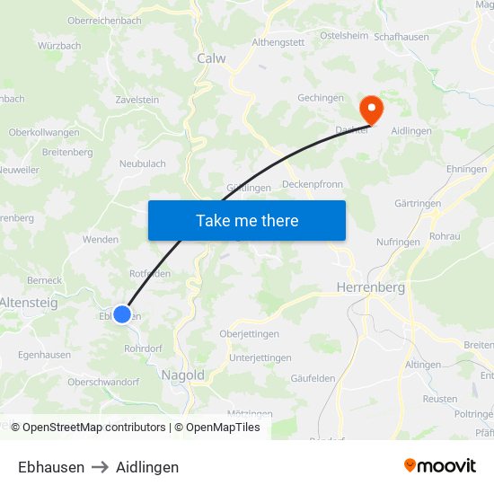 Ebhausen to Aidlingen map
