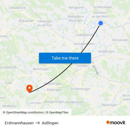 Erdmannhausen to Aidlingen map