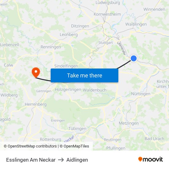 Esslingen Am Neckar to Aidlingen map