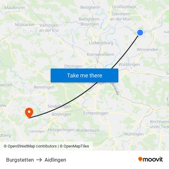 Burgstetten to Aidlingen map