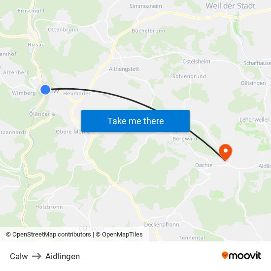 Calw to Aidlingen map