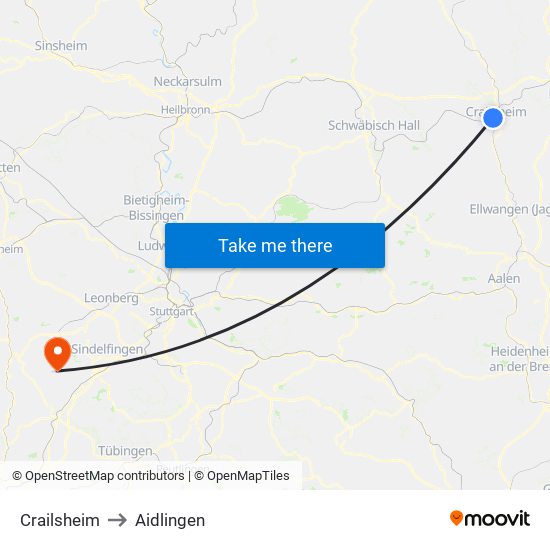 Crailsheim to Aidlingen map