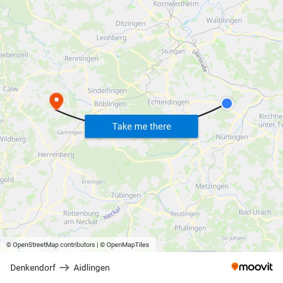 Denkendorf to Aidlingen map