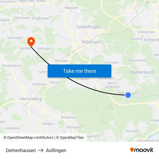 Dettenhausen to Aidlingen map