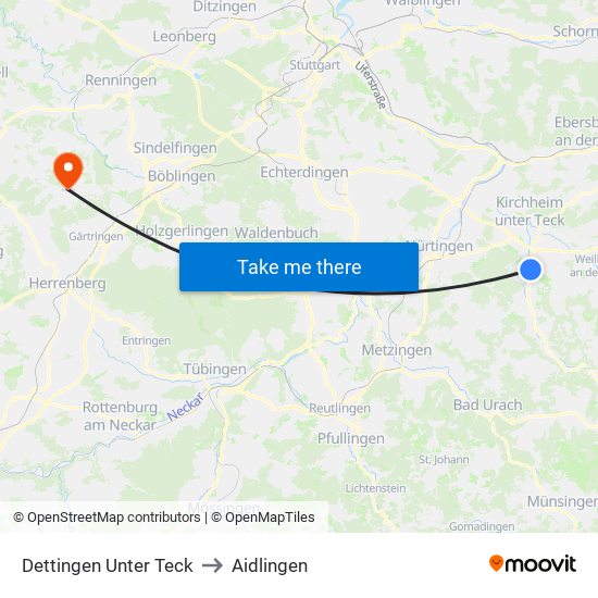 Dettingen Unter Teck to Aidlingen map