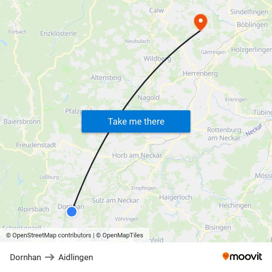 Dornhan to Aidlingen map