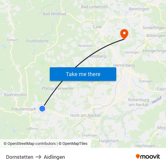Dornstetten to Aidlingen map