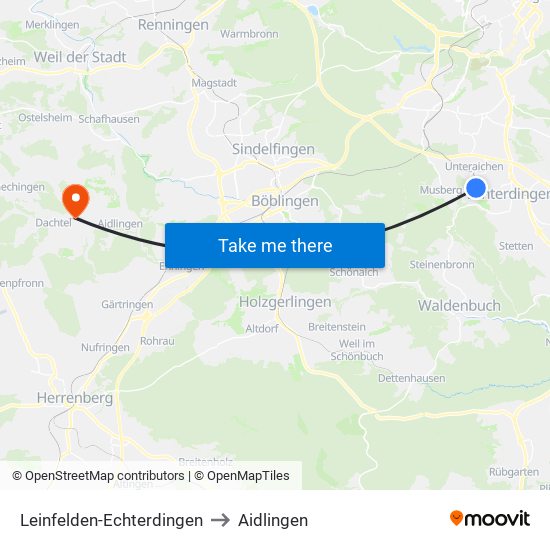 Leinfelden-Echterdingen to Aidlingen map