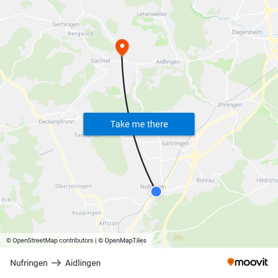 Nufringen to Aidlingen map