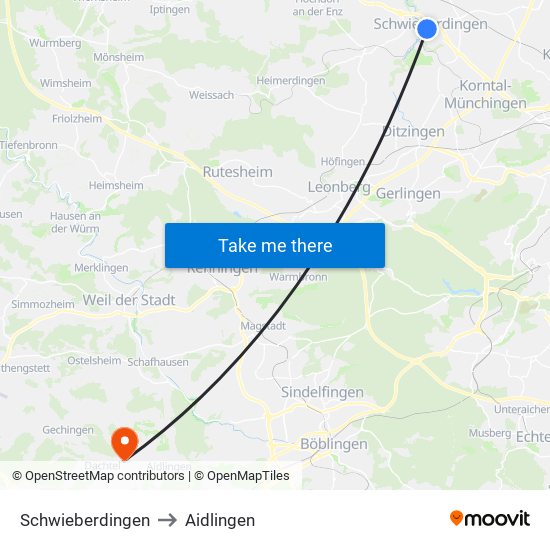 Schwieberdingen to Aidlingen map