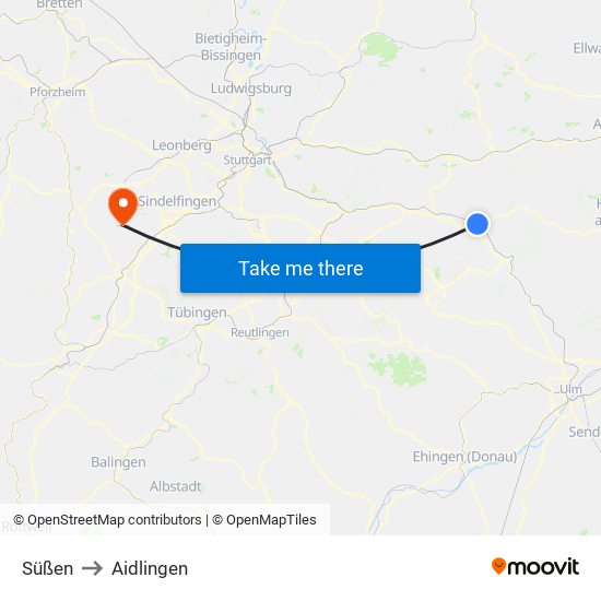 Süßen to Aidlingen map