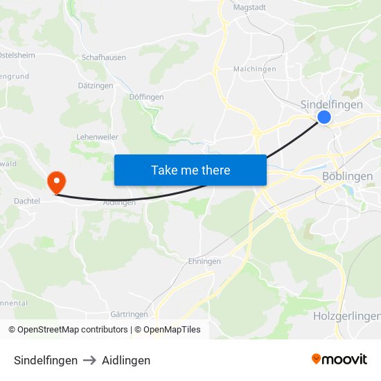 Sindelfingen to Aidlingen map