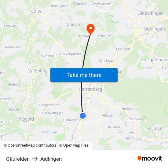 Gäufelden to Aidlingen map