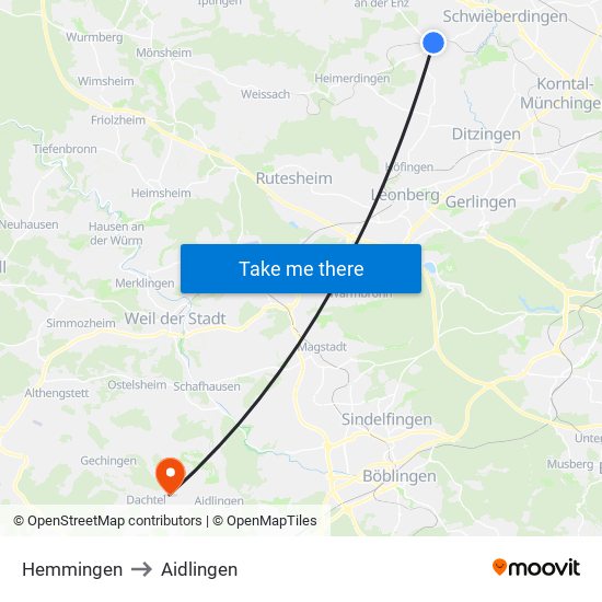 Hemmingen to Aidlingen map