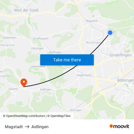 Magstadt to Aidlingen map