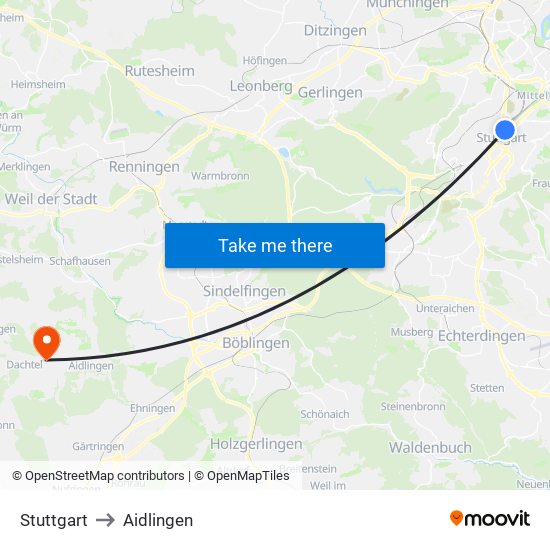 Stuttgart to Aidlingen map