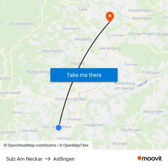 Sulz Am Neckar to Aidlingen map