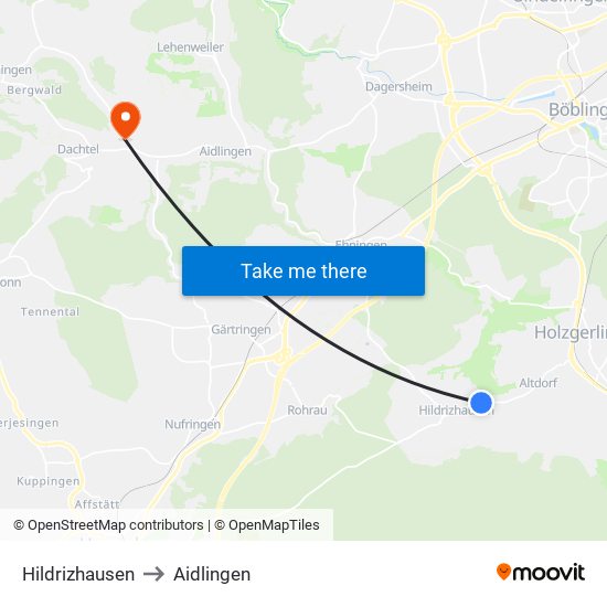 Hildrizhausen to Aidlingen map