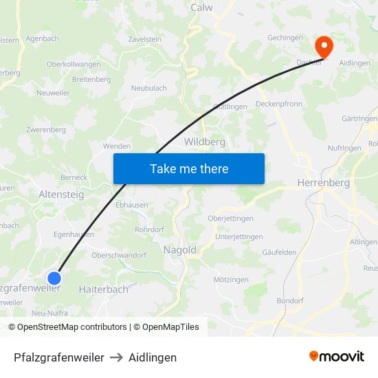 Pfalzgrafenweiler to Aidlingen map