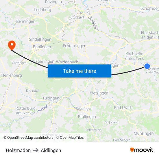 Holzmaden to Aidlingen map