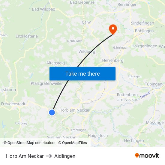 Horb Am Neckar to Aidlingen map