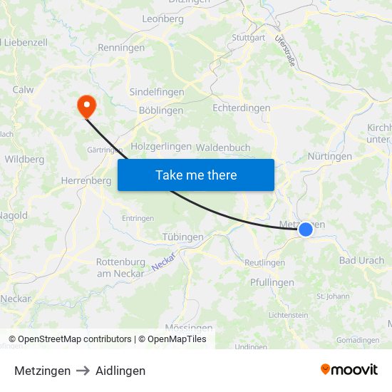 Metzingen to Aidlingen map