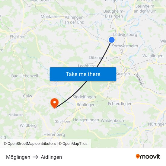 Möglingen to Aidlingen map