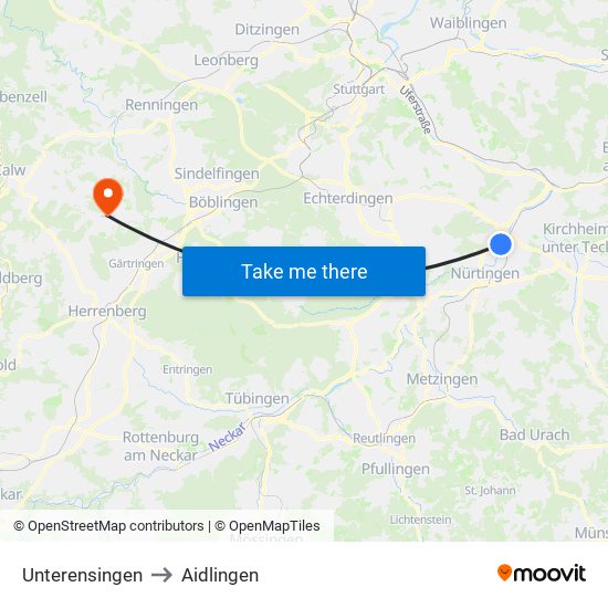 Unterensingen to Aidlingen map