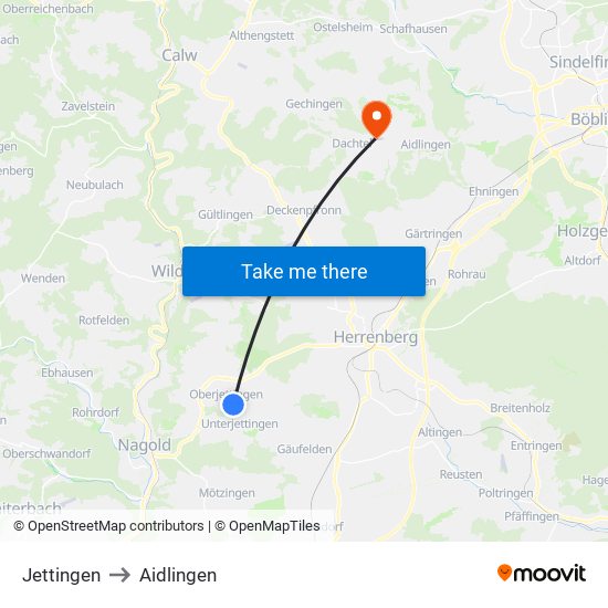Jettingen to Aidlingen map