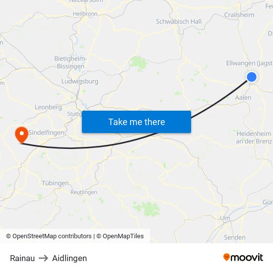 Rainau to Aidlingen map