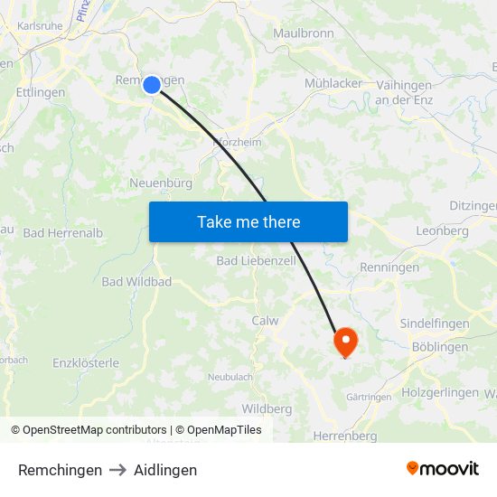Remchingen to Aidlingen map