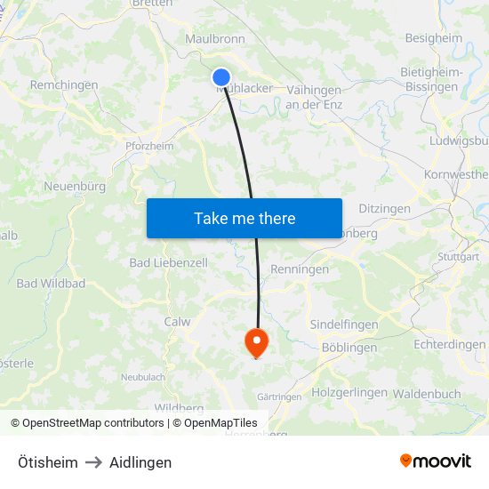 Ötisheim to Aidlingen map