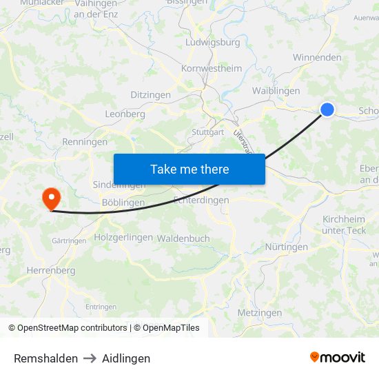 Remshalden to Aidlingen map
