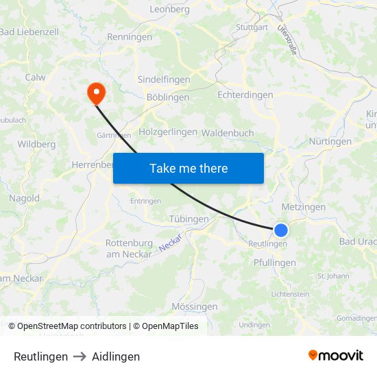 Reutlingen to Aidlingen map