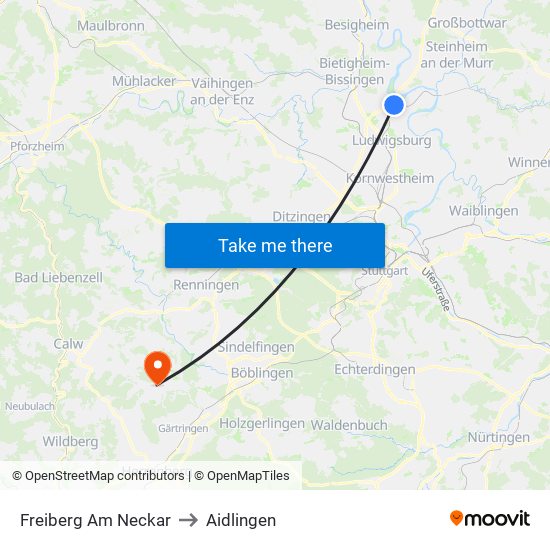 Freiberg Am Neckar to Aidlingen map