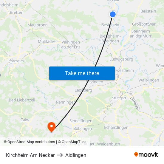 Kirchheim Am Neckar to Aidlingen map