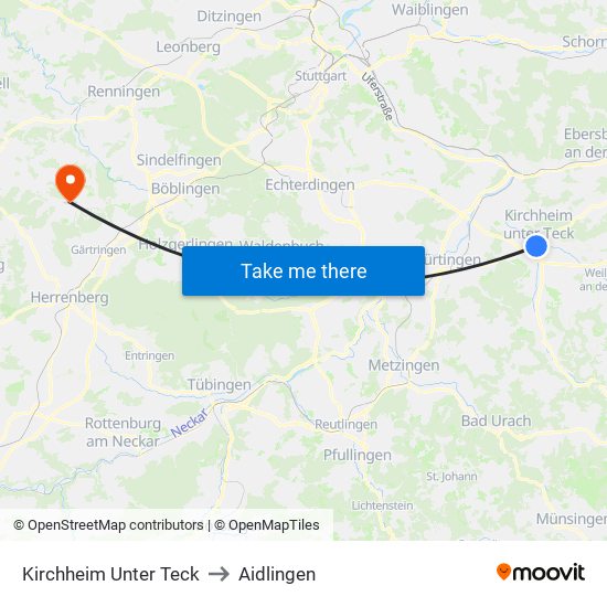 Kirchheim Unter Teck to Aidlingen map
