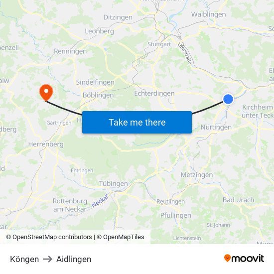 Köngen to Aidlingen map