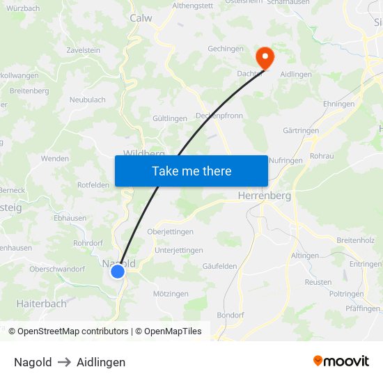 Nagold to Aidlingen map